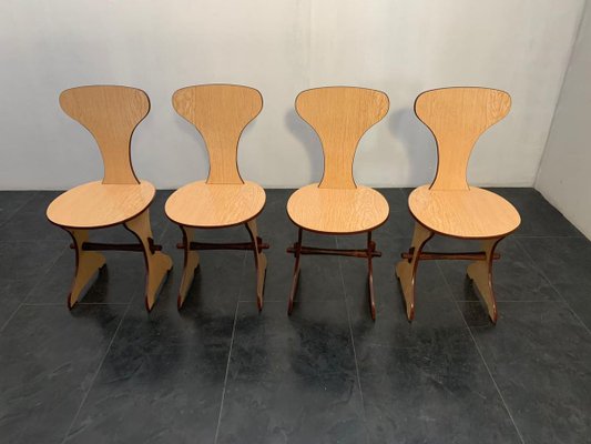 Curved Plywood and Laminate Rosewood Dining Table & Chairs Set from Pedini Fano, 1960s, Set of 5-IJR-782165