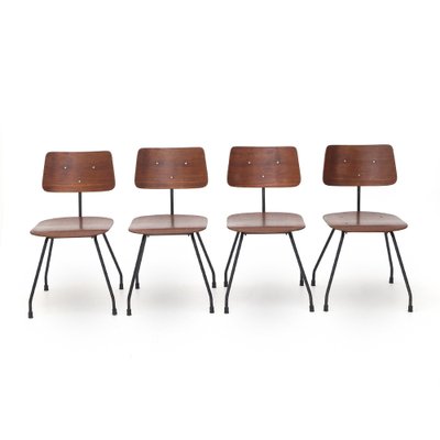 Curved Plywood and Metal Chair, 1950s , Set of 4-EZ-1451281