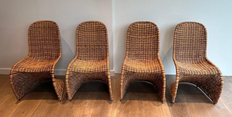 Curved Rattan Chairs, 1970s, Set of 4-BA-1706061