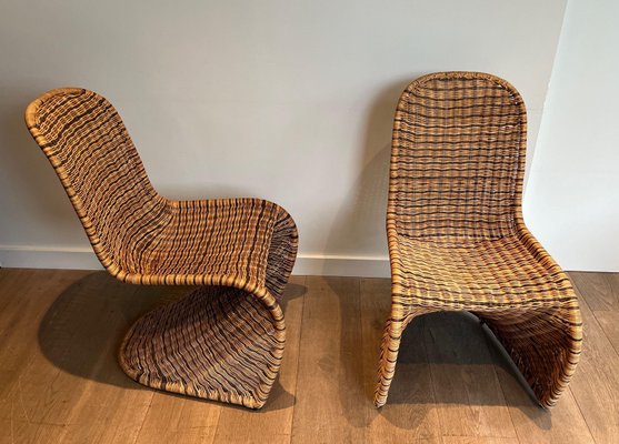 Curved Rattan Chairs, 1970s, Set of 4-BA-1706061