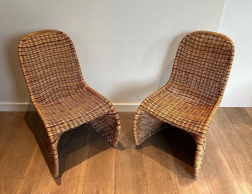 Curved Rattan Chairs, 1970s, Set of 4-BA-1706061