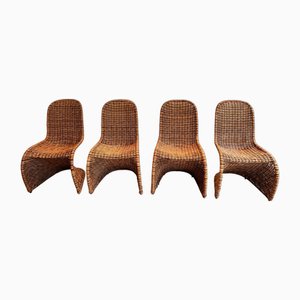 Curved Rattan Chairs, 1970s, Set of 4-BA-1706061