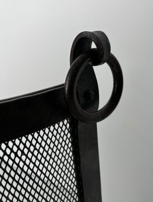 Curved Riveted Wrought Iron Firewall in the style of Jacques Adnet, 1940s-BA-1786671