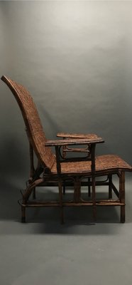 Curved Wood and Rattan Lounge Chair, 1940s-EK-1703153