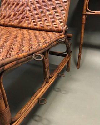 Curved Wood and Rattan Lounge Chair, 1940s-EK-1703153