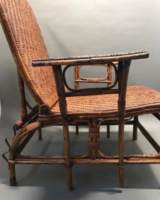 Curved Wood and Rattan Lounge Chair, 1940s-EK-1703153