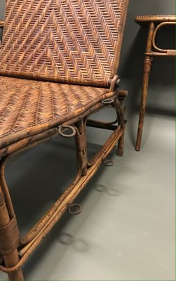 Curved Wood and Rattan Lounge Chair, 1940s-EK-1703153