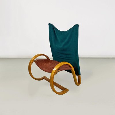 Curved Wood Armchair in Green Velvet from Westnofa, 1960s-GDD-1743382