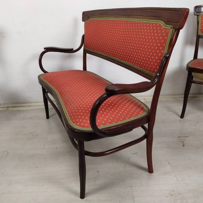 Curved Wood Living Room Table and Chairs from Jacob & Josef Kohn, 1890s, Set of 5-EAD-1801273