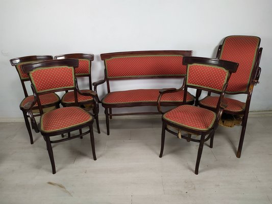 Curved Wood Living Room Table and Chairs from Jacob & Josef Kohn, 1890s, Set of 5-EAD-1801273