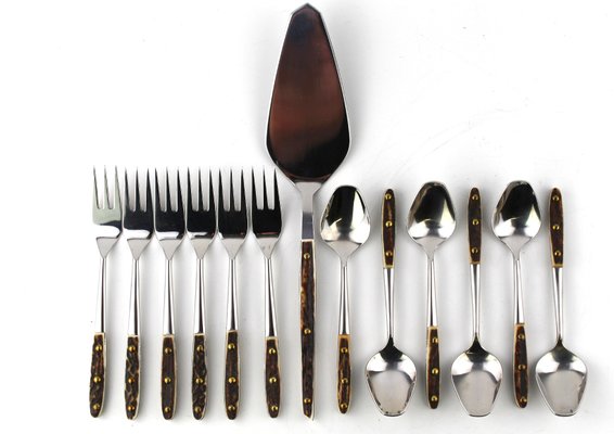 Custom-Made 6 Coffee Spoons, 6 Cake Forks and 1 Cake Scoop by Helmut Alder for Amboss, 1963, Set of 13-ZWH-1176977