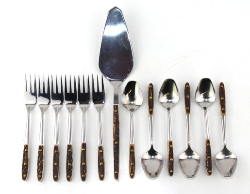 Custom-Made 6 Coffee Spoons, 6 Cake Forks and 1 Cake Scoop by Helmut Alder for Amboss, 1963, Set of 13-ZWH-1176977