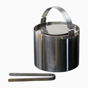 Cylinda Stainless Steel Ice Bucket with Tongs by Arne Jacobsen for Stelton, 1970s, Set of 2-WN-1717400