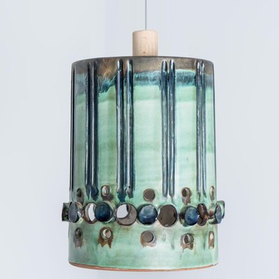 Cylinder Green Turquoise Ceramic Pendant Light, Denmark, 1970-VDW-1756157