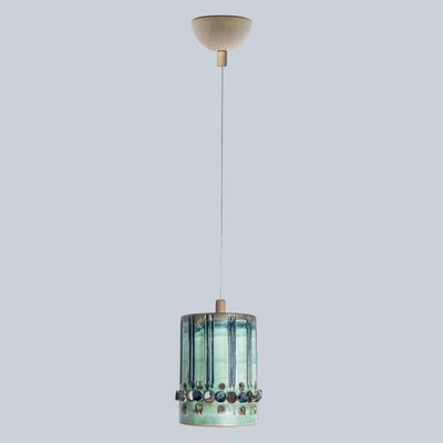 Cylinder Green Turquoise Ceramic Pendant Light, Denmark, 1970-VDW-1756157