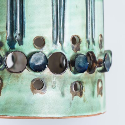 Cylinder Green Turquoise Ceramic Pendant Light, Denmark, 1970-VDW-1756157