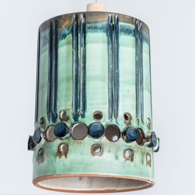 Cylinder Green Turquoise Ceramic Pendant Light, Denmark, 1970-VDW-1756157