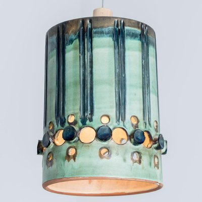 Cylinder Green Turquoise Ceramic Pendant Light, Denmark, 1970-VDW-1756157