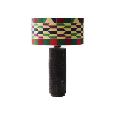 Cylindrical Black Handmade Ceramic Table Lamp by Emilio Rey, France, 1950-UZ-862867