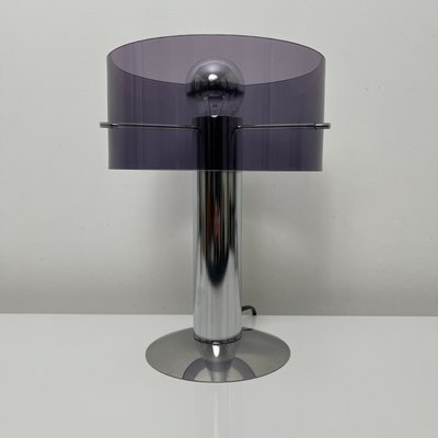 Cylindrical Table Lamp in Metal and Smoked Altuglas by Philippe Rogier for Oxar, 1972-XOM-2024757