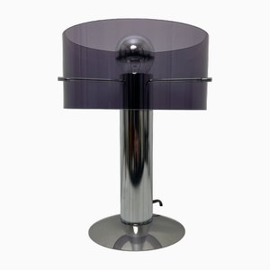 Cylindrical Table Lamp in Metal and Smoked Altuglas by Philippe Rogier for Oxar, 1972-XOM-2024757