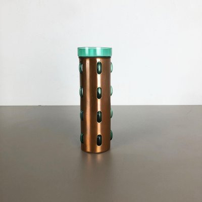 Cylindrical Vase in Green Glass and Copper by Nanny Still for Raak, 1970s-QZ-1053262