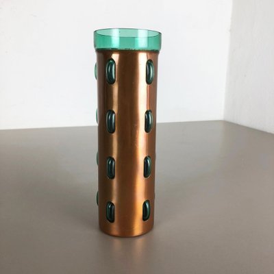 Cylindrical Vase in Green Glass and Copper by Nanny Still for Raak, 1970s-QZ-1053262