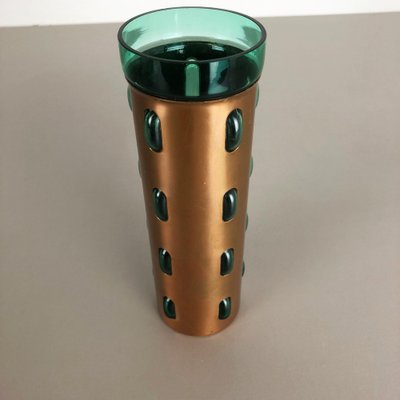 Cylindrical Vase in Green Glass and Copper by Nanny Still for Raak, 1970s-QZ-1053262