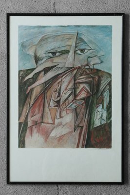 Cyr Frimout, Man with Two Heads, 1990s, Lithograph, Framed-ZAA-1756523