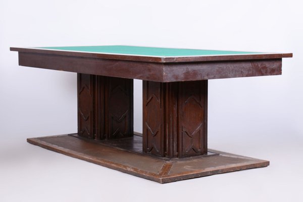 Czech Art Deco Dining Table in Oak, Copper Plating and Glass, 1930s-WHY-1747248