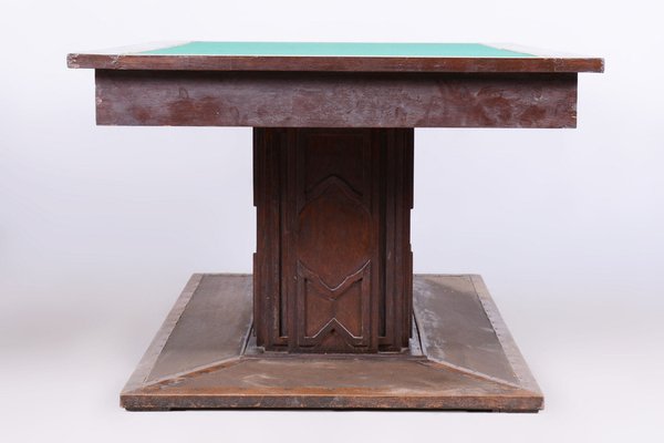 Czech Art Deco Dining Table in Oak, Copper Plating and Glass, 1930s-WHY-1747248