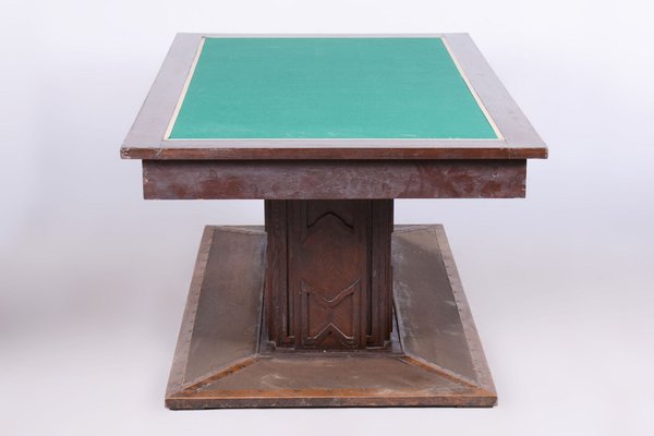 Czech Art Deco Dining Table in Oak, Copper Plating and Glass, 1930s-WHY-1747248