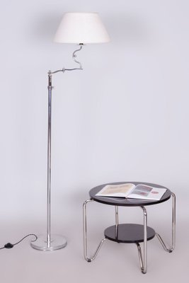 Czech Bauhaus Floor Lamp in Chrom-Plated Steel with Textile Lamp Shade, 1920s-WHY-1722682