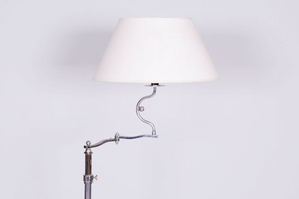 Czech Bauhaus Floor Lamp in Chrom-Plated Steel with Textile Lamp Shade, 1920s-WHY-1722682