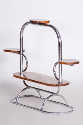 Czech Bauhaus Lacquered Oak & Chrome Flower Stand, 1930s-WHY-992428