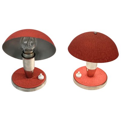 Czech Bauhaus Red Metal & Aluminium Table Lamps, 1930s, Set of 2-JDR-1125989