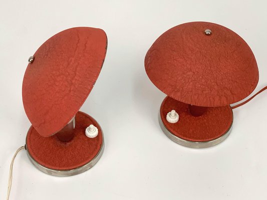 Czech Bauhaus Red Metal & Aluminium Table Lamps, 1930s, Set of 2-JDR-1125989