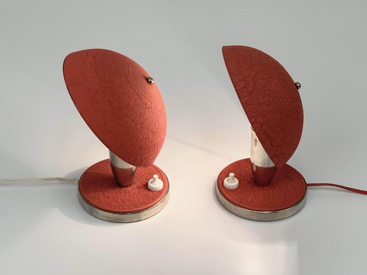 Czech Bauhaus Red Metal & Aluminium Table Lamps, 1930s, Set of 2-JDR-1125989