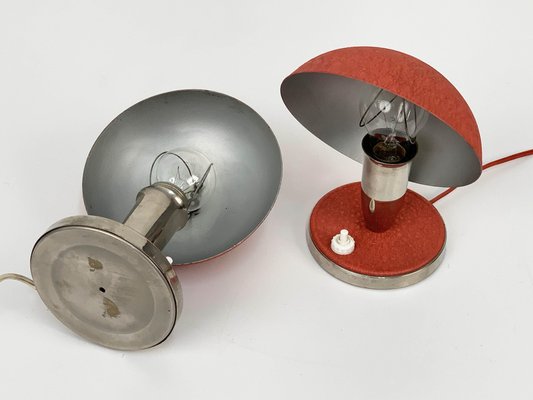 Czech Bauhaus Red Metal & Aluminium Table Lamps, 1930s, Set of 2-JDR-1125989