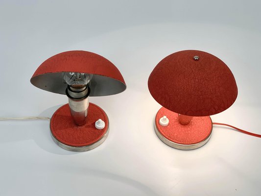 Czech Bauhaus Red Metal & Aluminium Table Lamps, 1930s, Set of 2-JDR-1125989