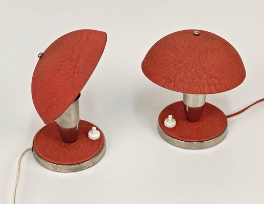 Czech Bauhaus Red Metal & Aluminium Table Lamps, 1930s, Set of 2-JDR-1125989