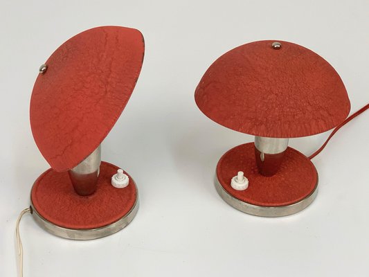 Czech Bauhaus Red Metal & Aluminium Table Lamps, 1930s, Set of 2-JDR-1125989