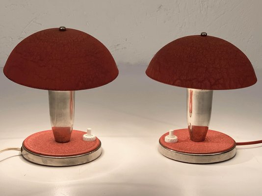 Czech Bauhaus Red Metal & Aluminium Table Lamps, 1930s, Set of 2-JDR-1125989