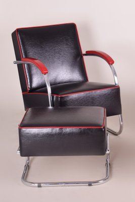 Czech Black Leather and Tubular Steel Cantilever Armchairs from Mücke Melder, 1930s, Set of 2-WHY-1767404