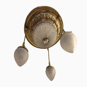 Czech Brass and Crystals Ceiling Lamp, 1900s-RGF-1215578