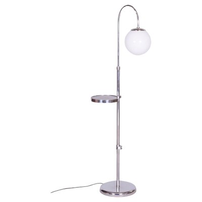 Czech Chrome Floor Lamp in Steel & Milk Glass, 1930s-WHY-1734483