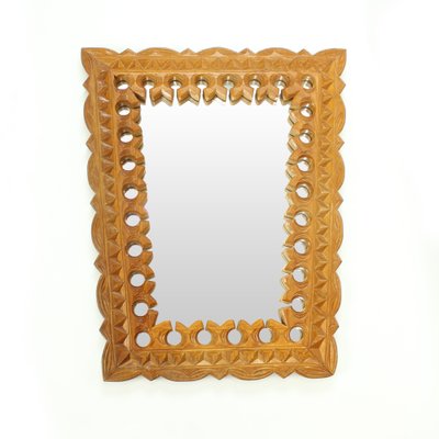 Czech Hand-Carved Wooden Mirror, 1950s-UL-586444