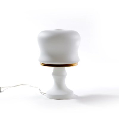 Czech White Glass And Brass Table Lamp from Osvetlovaci Sklo, 1970s-UL-805894