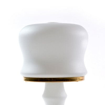 Czech White Glass And Brass Table Lamp from Osvetlovaci Sklo, 1970s-UL-805894