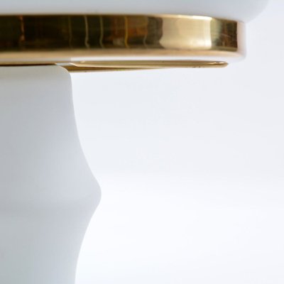 Czech White Glass And Brass Table Lamp from Osvetlovaci Sklo, 1970s-UL-805894